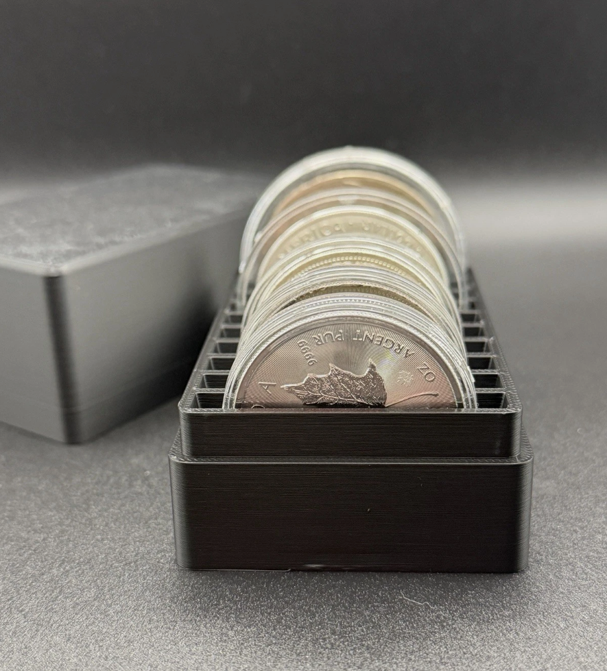 Silver Copper Coin Storage Box 1oz Rounds in Capsules 10 Slot Round Holder