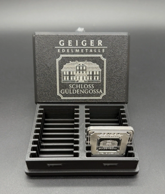 20 Slot Geiger 1 oz Silver Bar Storage Box Holder NO ASSAY Bare Bars ENGRAVED