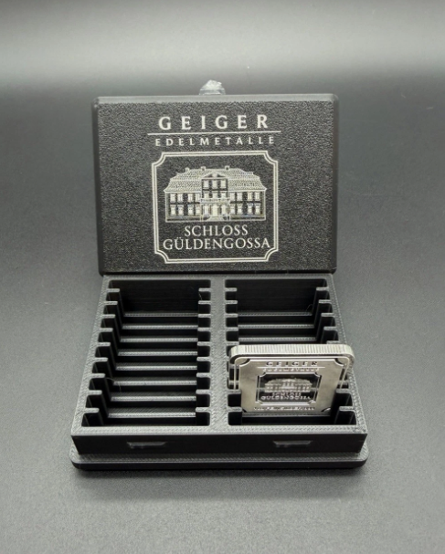 20 Slot Geiger 1 oz Silver Bar Storage Box Holder NO ASSAY Bare Bars ENGRAVED