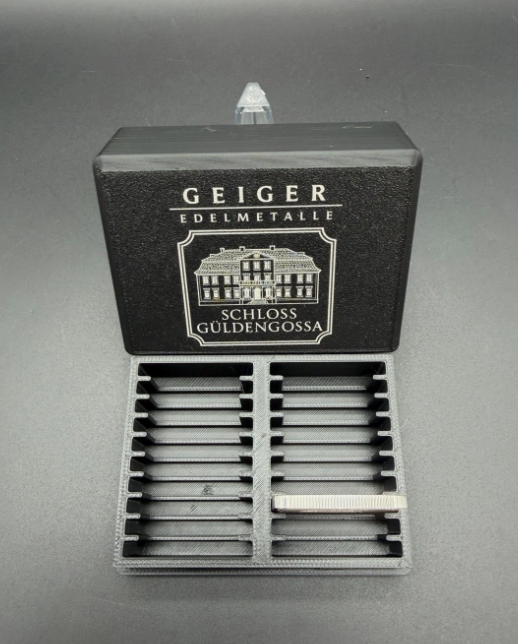 20 Slot Geiger 1 oz Silver Bar Storage Box Holder NO ASSAY Bare Bars ENGRAVED