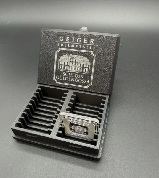 20 Slot Geiger 1 oz Silver Bar Storage Box Holder NO ASSAY Bare Bars ENGRAVED