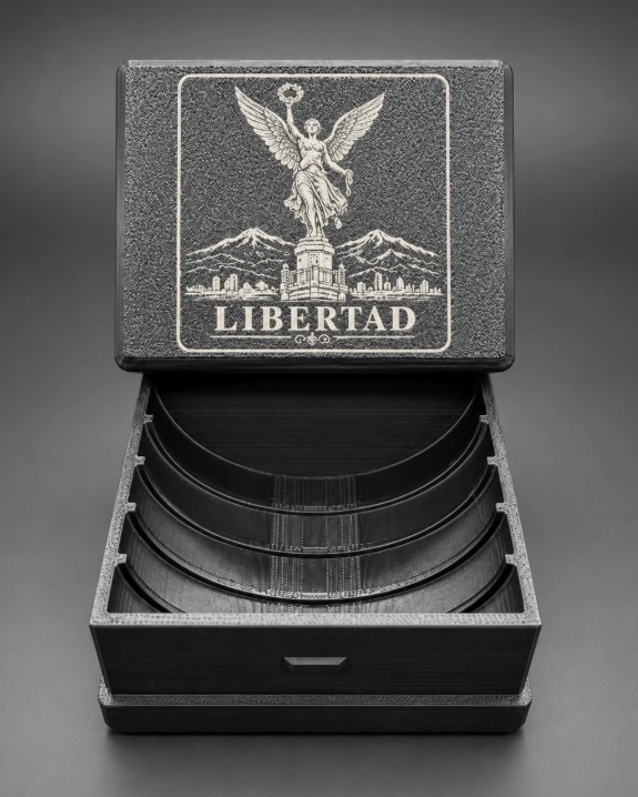 5 Slot Libertad 2oz 5oz Coin Capsule Storage Box Holder Air-Tite Y47 Y65 ENGRAVED
